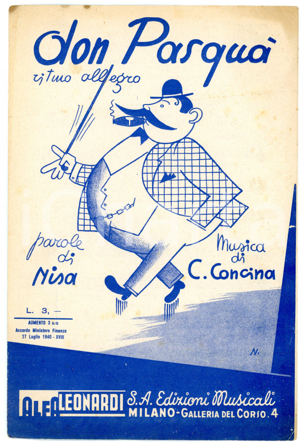 Oggetto da collezione cartaceo 1942 NISA  C. CONCINA Don Pasquà  ritmo allegro  Spartito 1