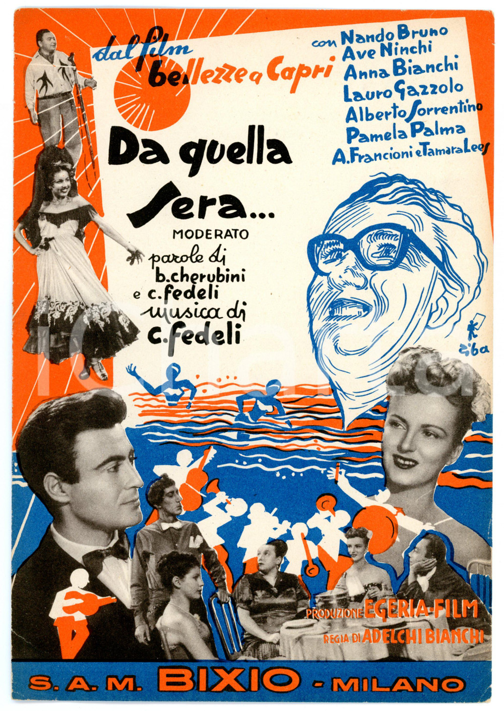 Oggetto da collezione cartaceo 1952 C. FEDELI B. CHERUBINI Da quella sera  Dal film BELLEZZE A CAPRI Spartito 1