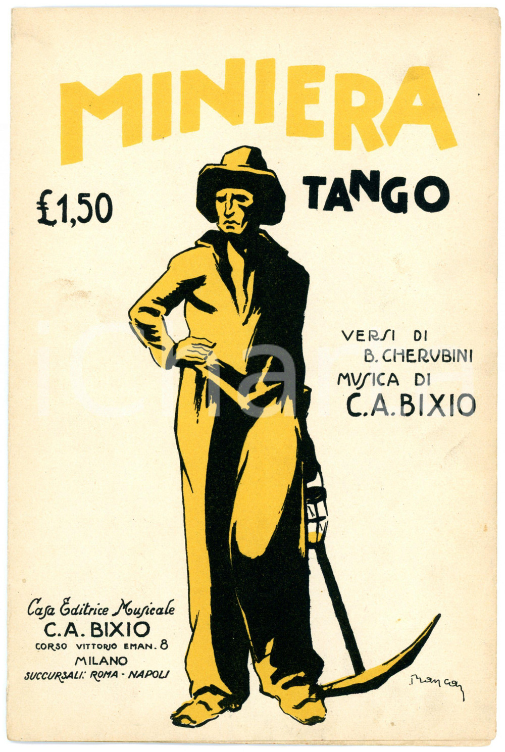 Oggetto da collezione cartaceo 1927 C. A. BIXIO Miniera tango con versi di B. CHERUBINI Spartito 1