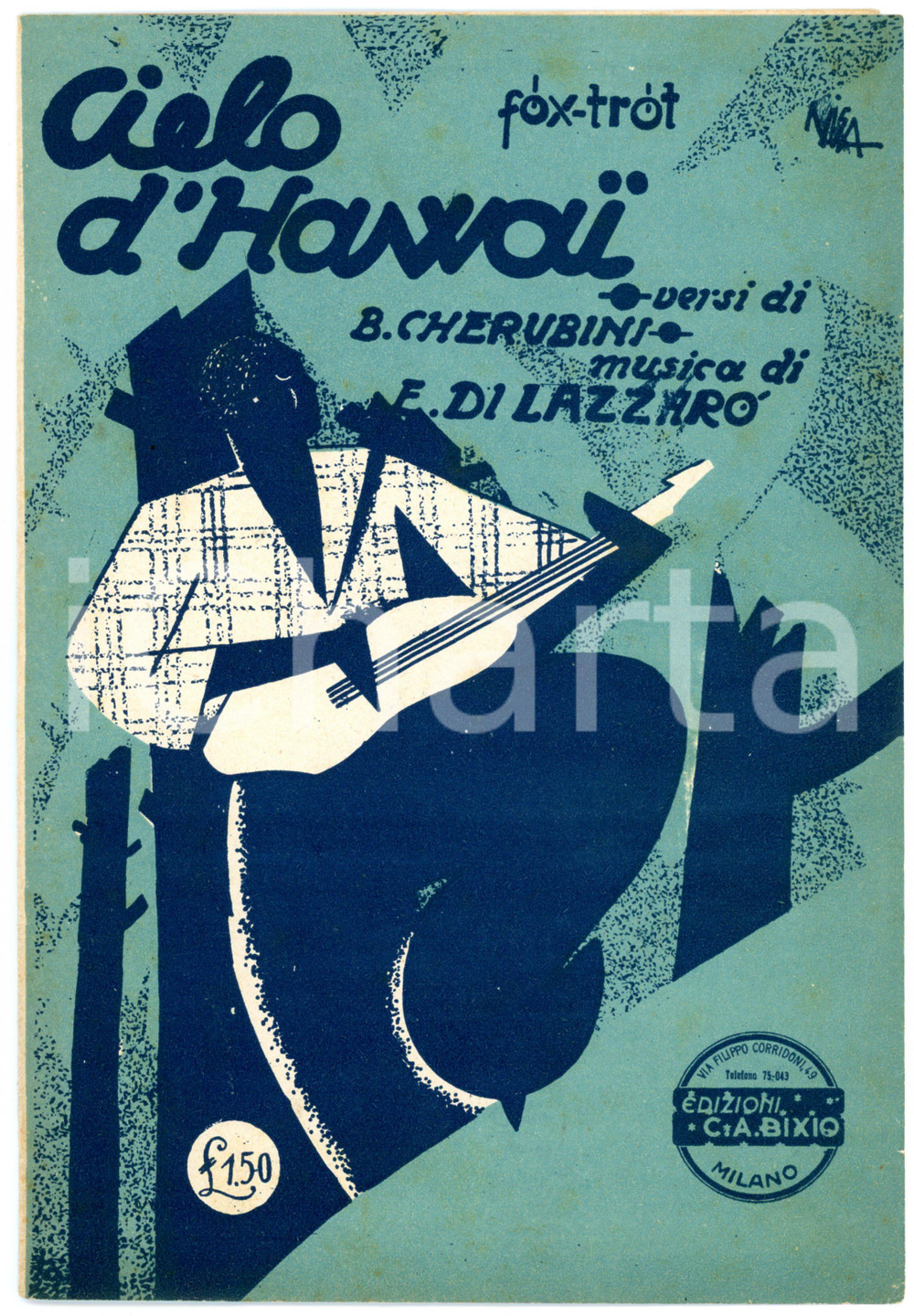Oggetto da collezione cartaceo 1931 E. D. LAZZARO Cielo d Hawaii foxtrot con versi di B. CHERUBINI Spartito 1