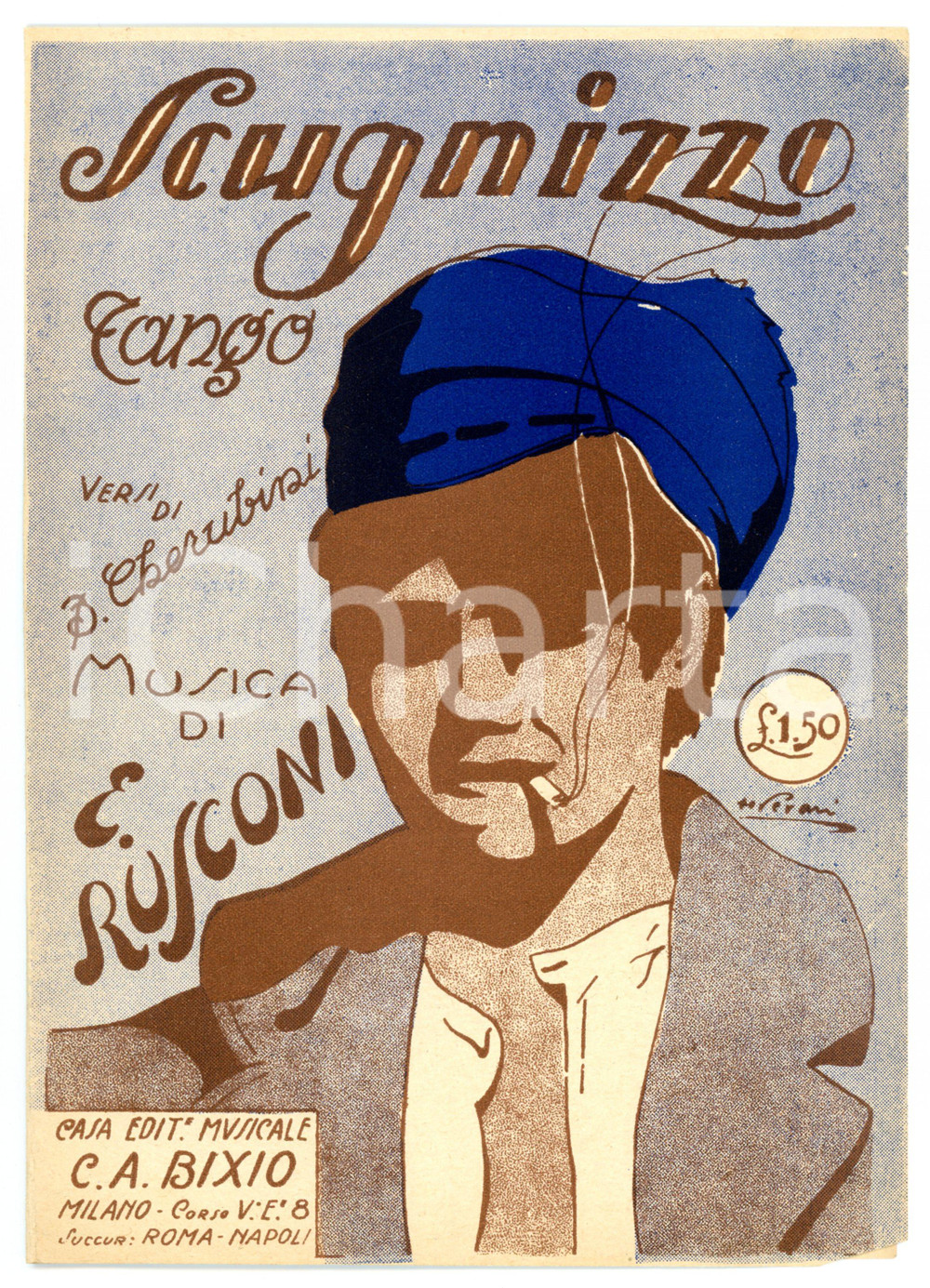Oggetto da collezione cartaceo 1923 E. RUSCONI Scugnizzo Tango con versi di B. CHERUBINI Spartito 1