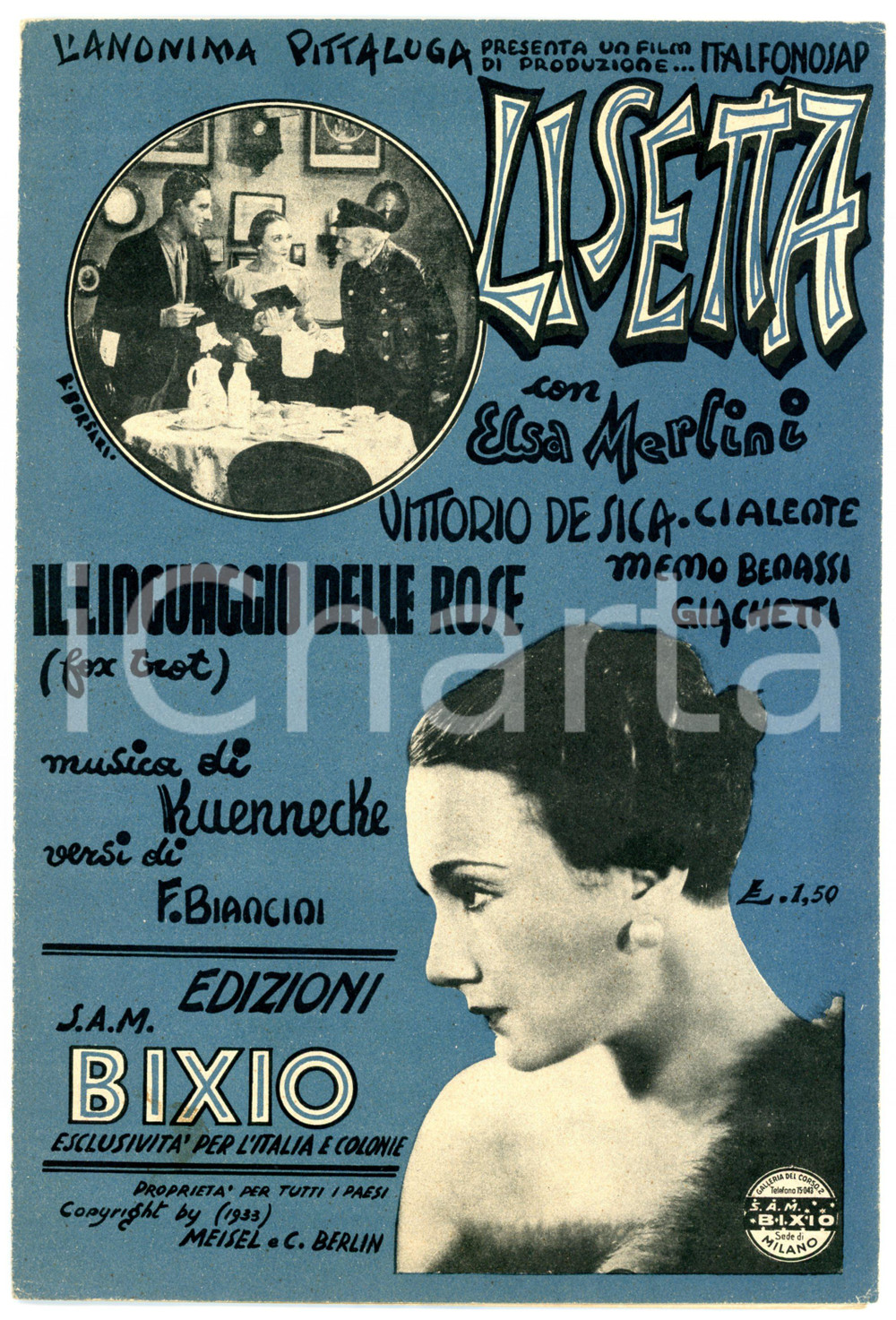 Oggetto da collezione cartaceo 1933 W. KUENNECKE Il linguaggio delle rose versi di F. BIANCINI Spartito 1