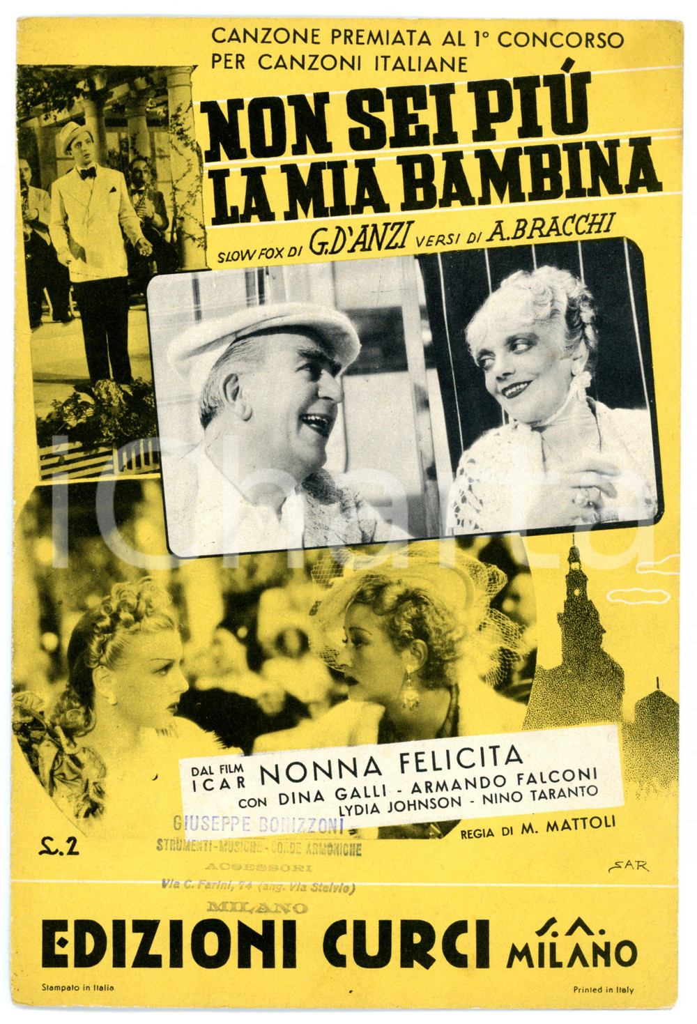 Oggetto da collezione cartaceo 1938 G. D ANZI Non sei più la mia bambina slow fox versi di BRACCHI Spartito 1