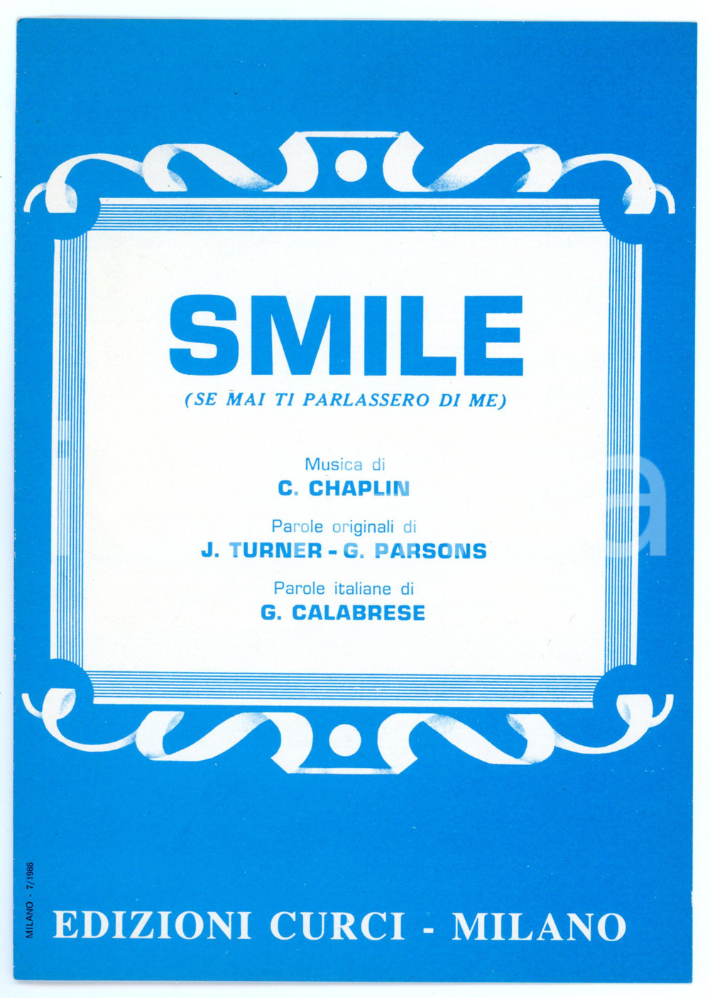 Oggetto da collezione cartaceo 1954 Charlie CHAPLIN Smile parole originali di J. TURNER e G. PARSONS Spartito 1