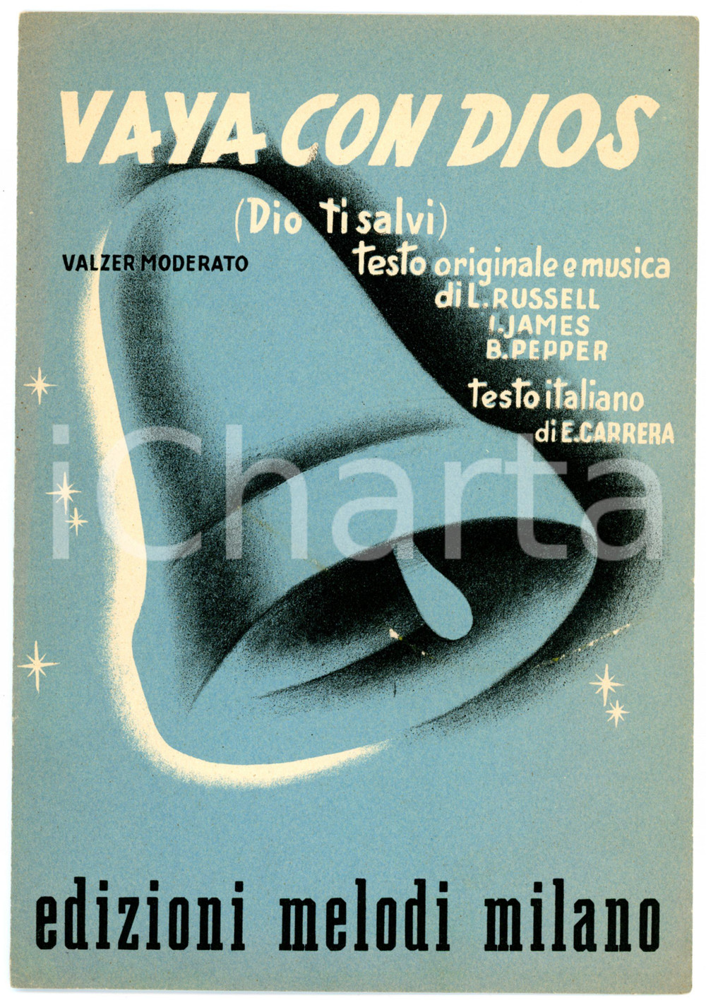 Oggetto da collezione cartaceo 1953 Vaya con Dios valzer moderato testo italiano di E. CARRERA Spartito 1