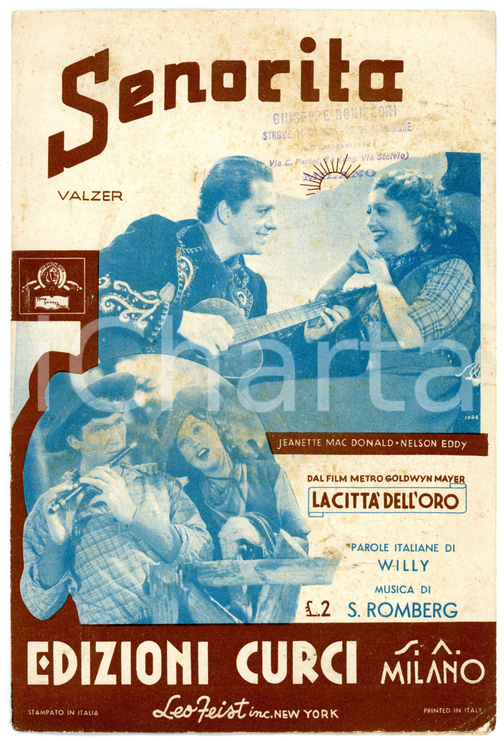 Oggetto da collezione cartaceo 1938 S. ROMBERG Senorita parole italiane di WILLY Spartito 1
