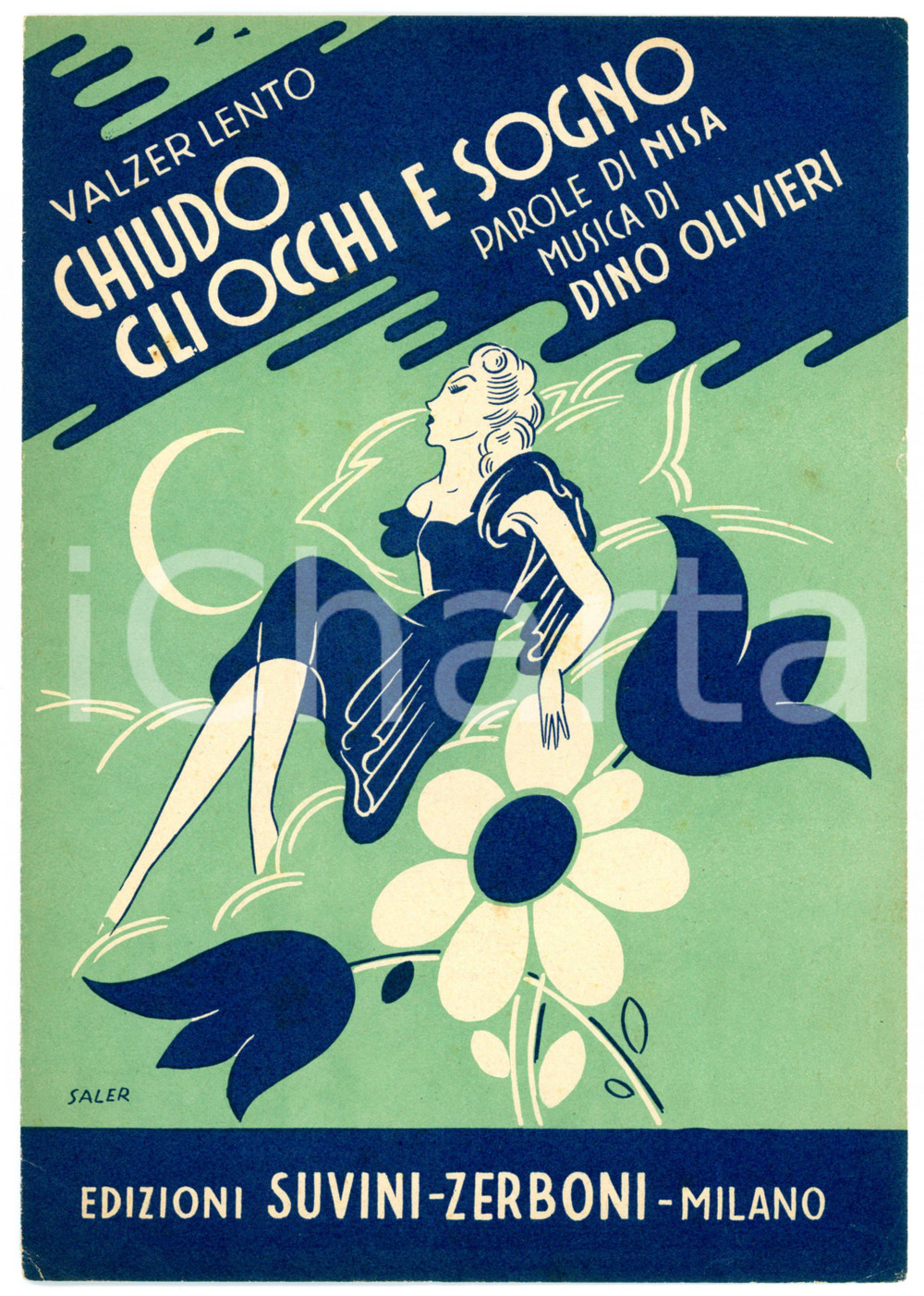 Oggetto da collezione cartaceo 1946 Chiudo gli occhi e sogno valzer di Dino OLIVIERI parole di NISA Spartito 1