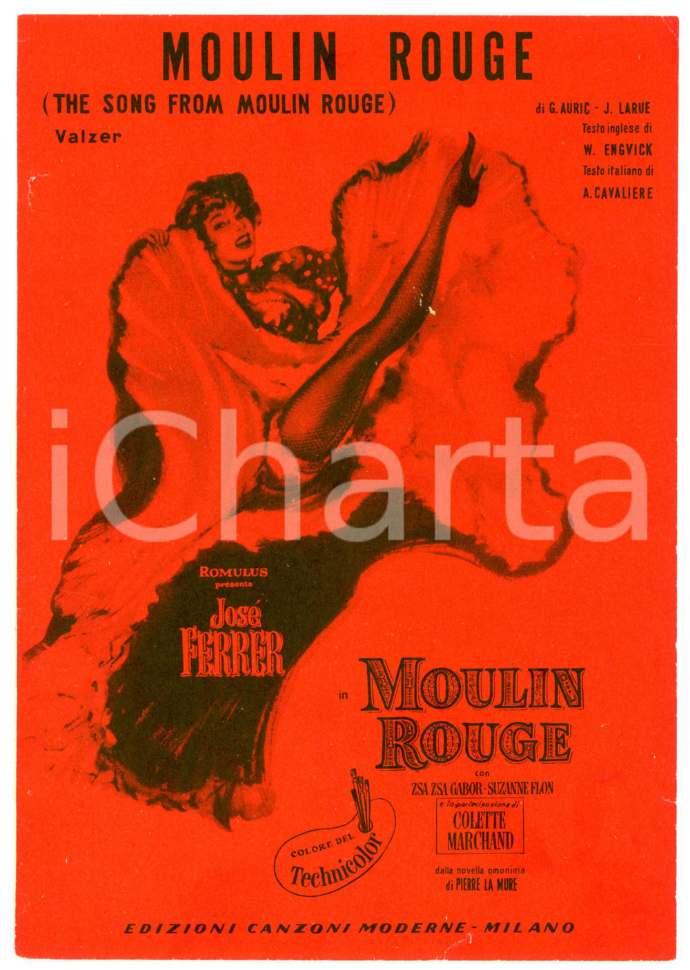 Oggetto da collezione cartaceo 1953 Moulin rouge di G. AURIC e J. LARUE testo di A. CAVALIERE Spartito 1