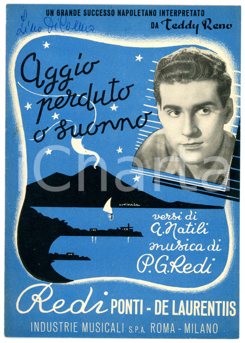 Oggetto da collezione cartaceo 1952 Teddy RENO Aggio perduto o suonno... di P. G. REDI e A. NATILI Spartito 1