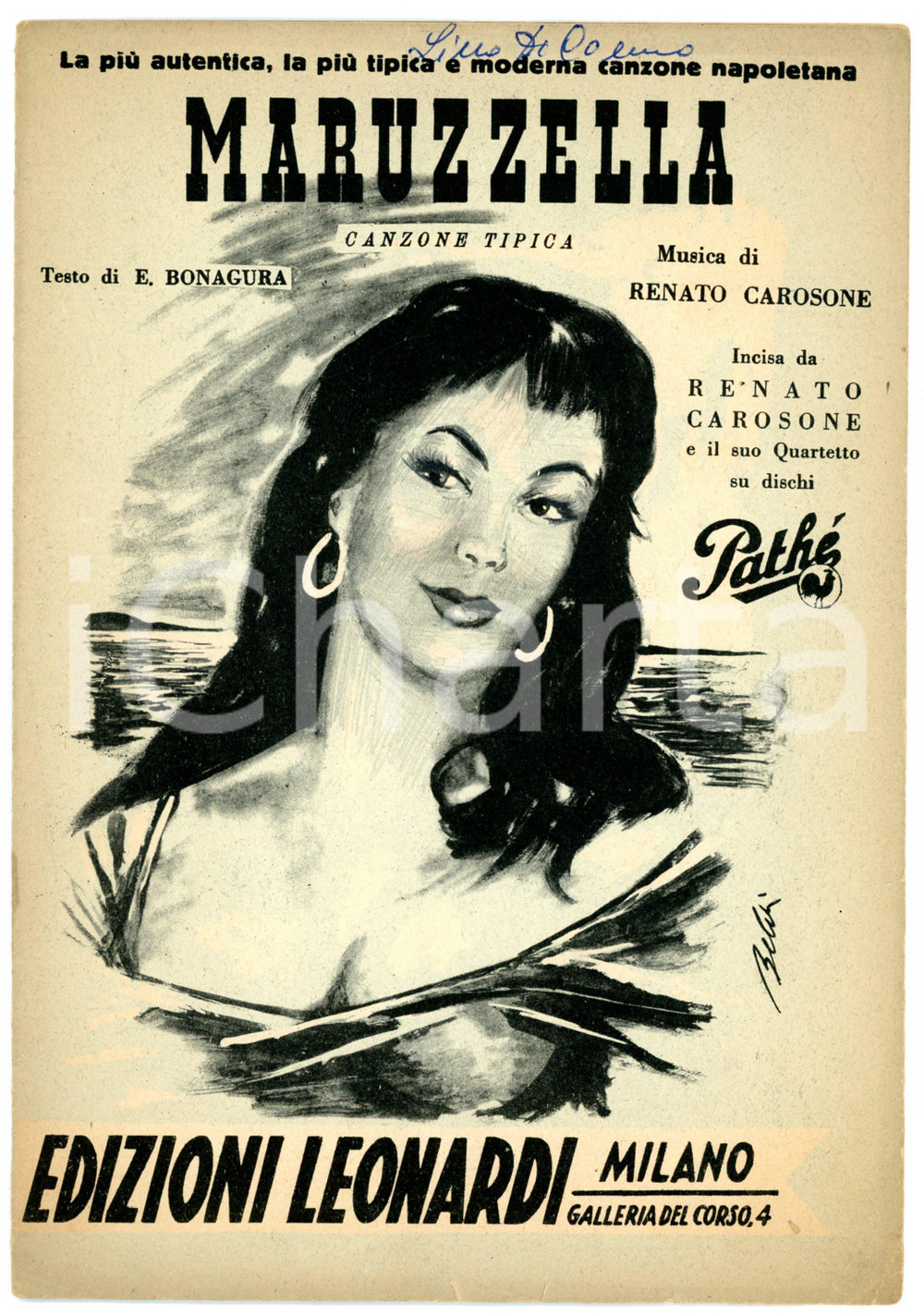Oggetto da collezione cartaceo 1955 Maruzzella di Renato CAROSONE parole di Enzo BONAGURA Spartito 1