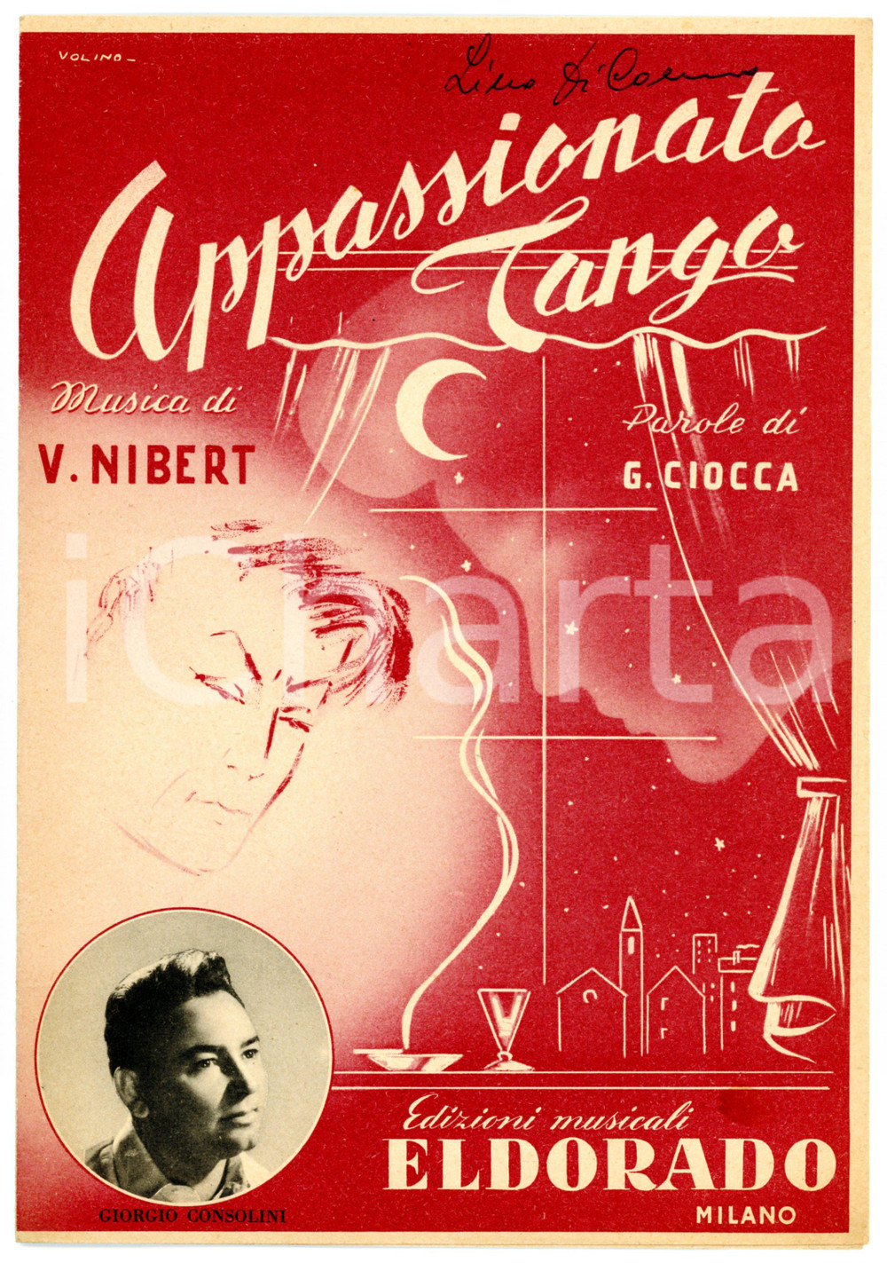 Oggetto da collezione cartaceo 1953 Giorgio CONSOLINI Appassionato tango di V. NIBERT e G. CIOCCA Spartito 1