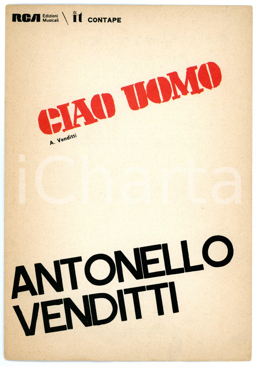 Oggetto da collezione cartaceo 1972 Antonello VENDITTI Ciao uomo Spartito  Edizioni musicali RCA Italiana 1
