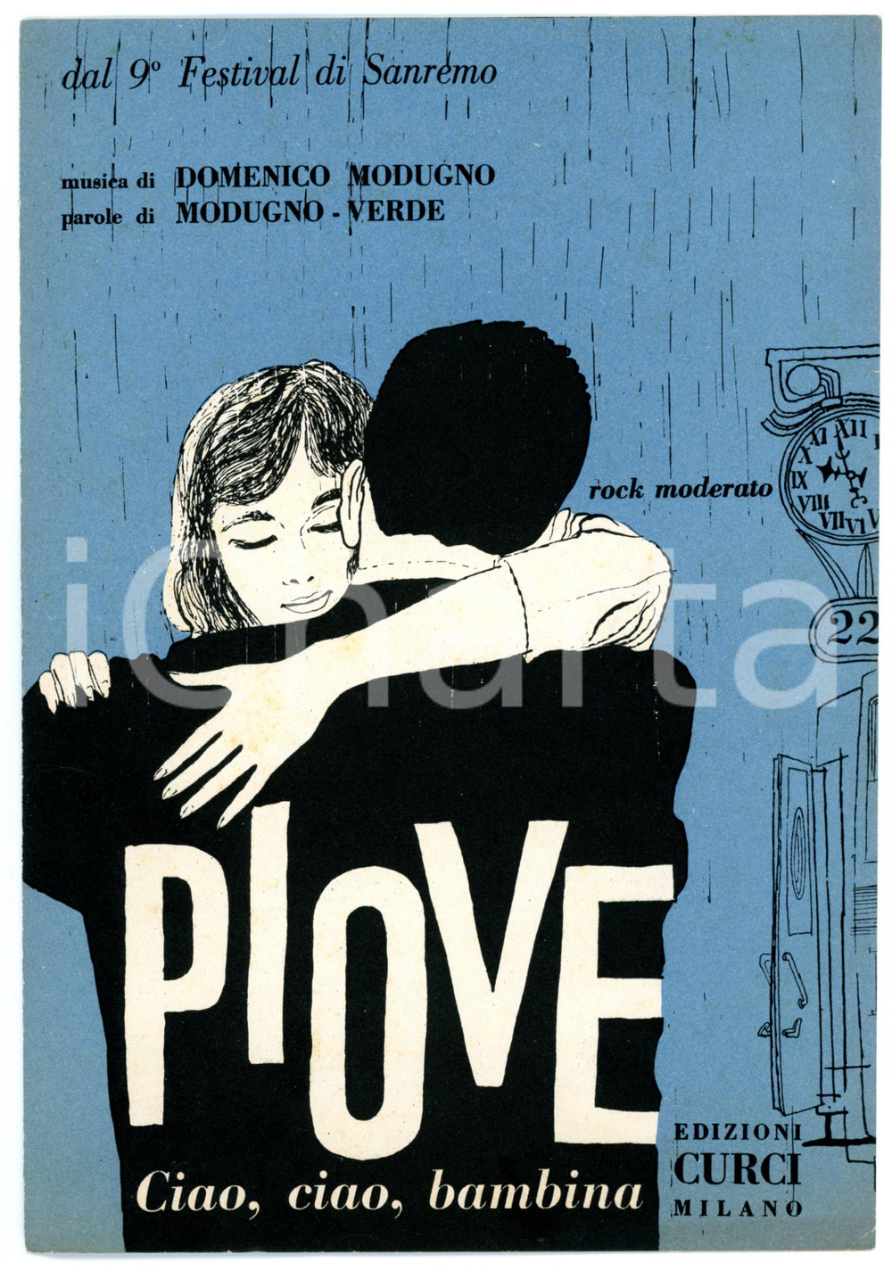 Oggetto da collezione cartaceo 1959 FESTIVAL DI SANREMO Piove di Domenico MODUGNO Spartito 1