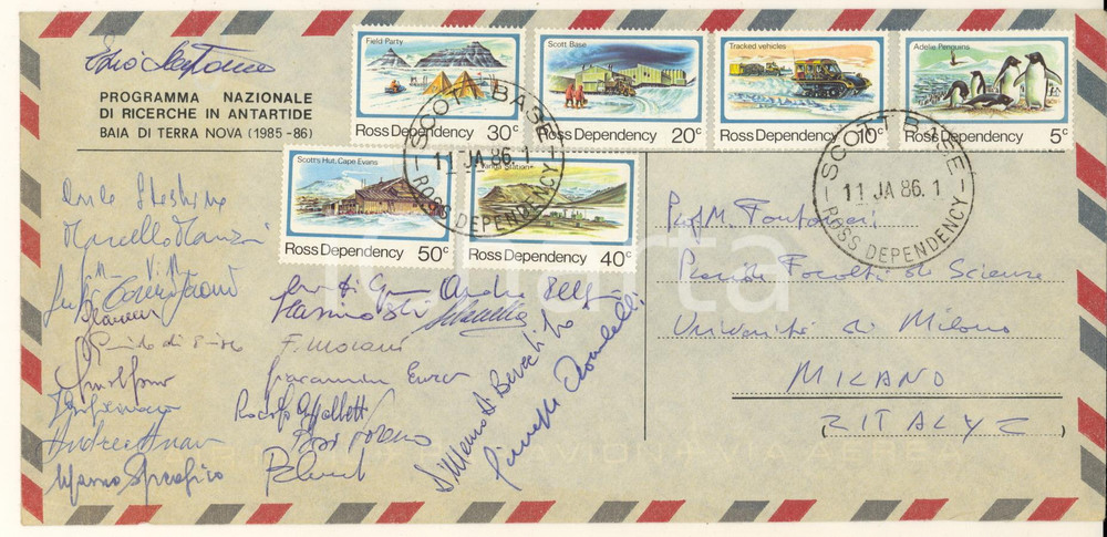 Autografo originale 1986 ANTARTIDE  BAIA TERRA NOVA  Programma Nazionale Ricerche Busta AUTOGRAFI 1