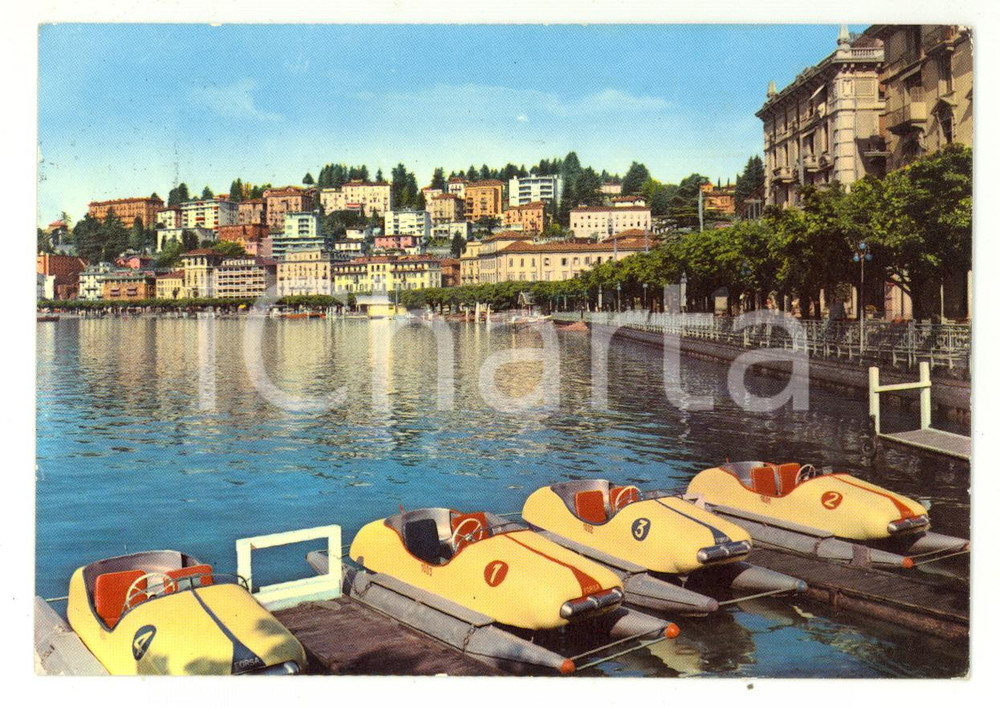 Cartolina originale da collezione 1970 ca LUGANO Pedalò automobiline sul lago Cartolina postale FG VG 1