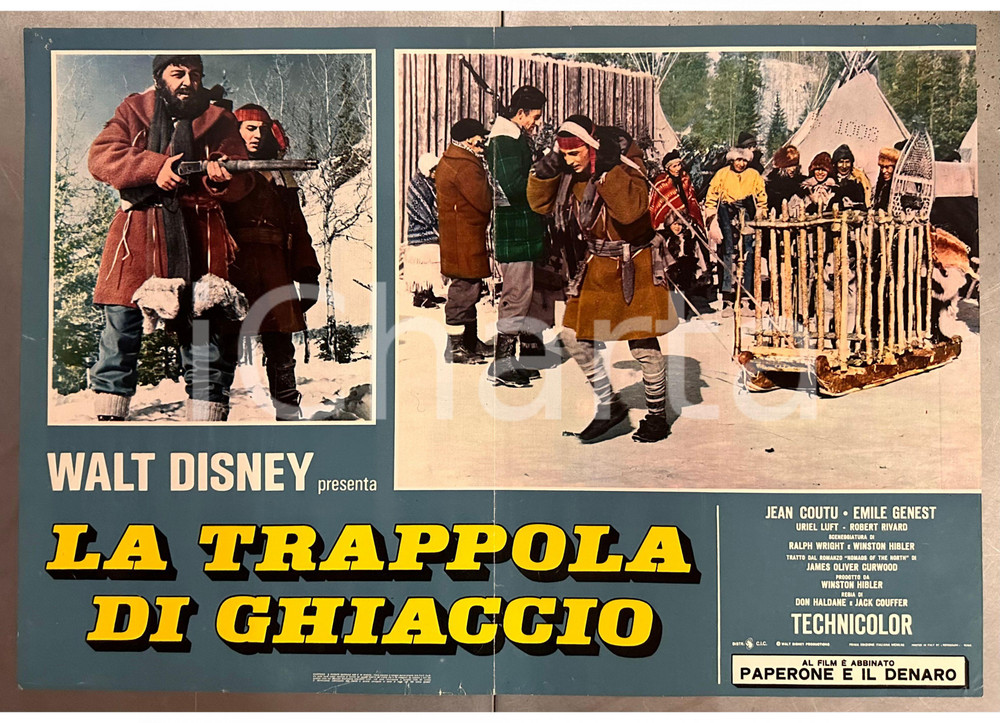 Materiale cinematografico d’epoca 1962 WALT DISNEY La trappola di ghiaccio Fotobusta poster 66x46 cm 1