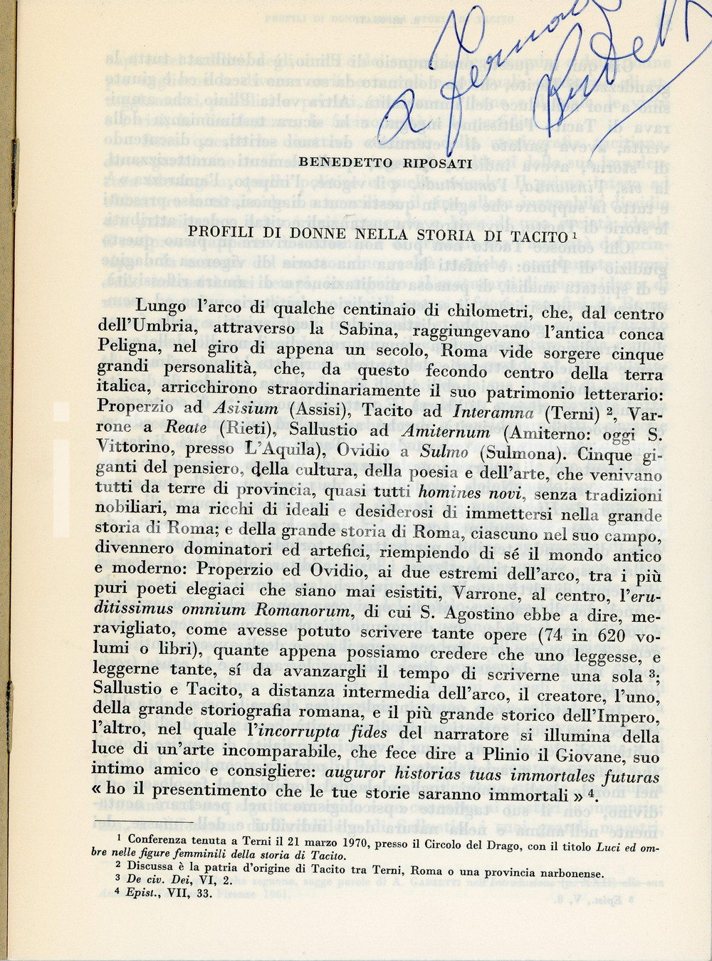 Libro, pubblicazione d epoca 1971 Benedetto RIPOSATI Profili di donne nella storia di Tacito Invio AUTOGRAFO 1