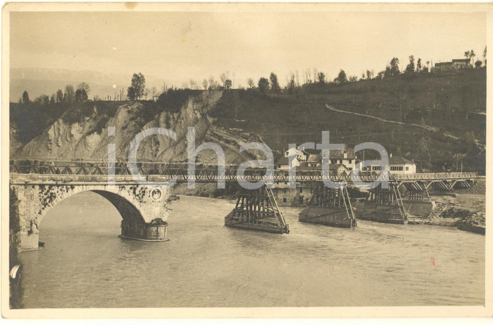 Fotografia d epoca originale 1915 ca BELLUNO Veduta con ponte in costruzione Foto cartolina RARA 1