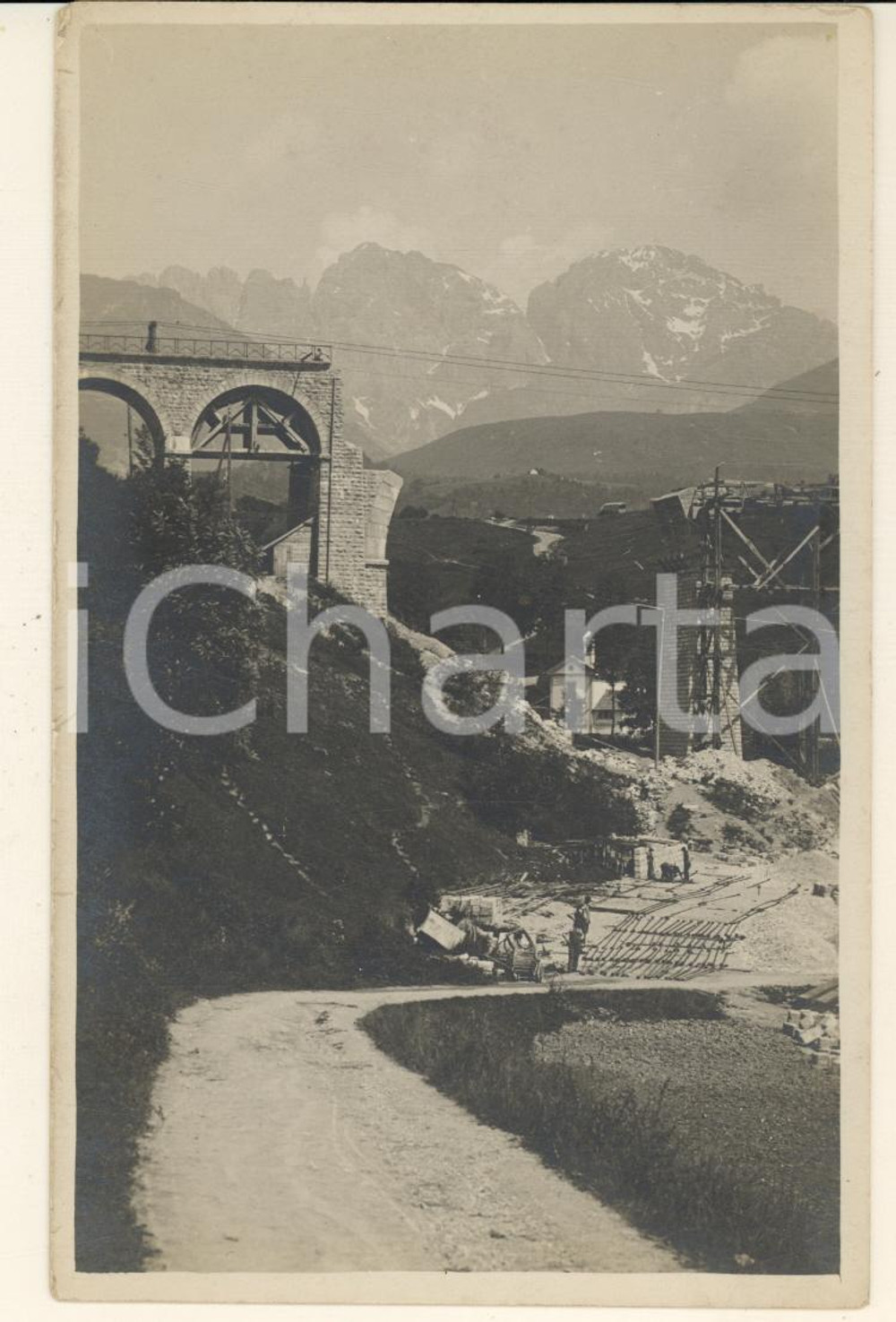 Fotografia d epoca originale 1911 Ferrovia BELLUNOCALALZO in costruzione  Cantiere Foto cartolina RARA 1