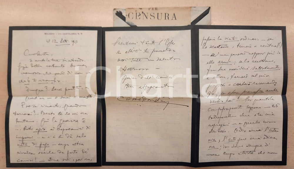 Autografo originale 1915 BOLOGNA Cesare DONDINI jr attore senza lavoro per la guerra AUTOGRAFO 1