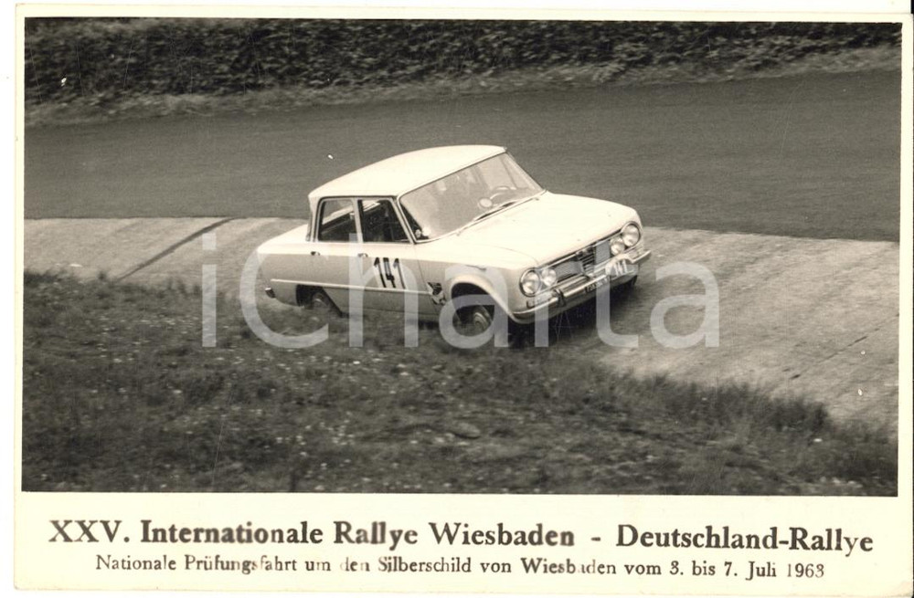 Cartolina originale da collezione 1963 XXV Internationale Rallye WIESBADEN Alfa Romeo Giulia 1300 Cartolina FP NV 1