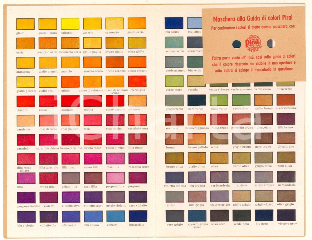 Materiale pubblicitario d’epoca 1950 ca PIRAL Made in Austria  Guida di colori ILLUSTRATO pubblicitario 1