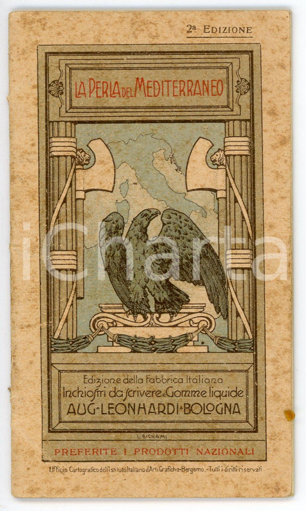 Materiale pubblicitario d’epoca 1935 ca ITALIA Perla del mediterraneo  Pubblicazione Ditta Augusto LEONHARDI 1