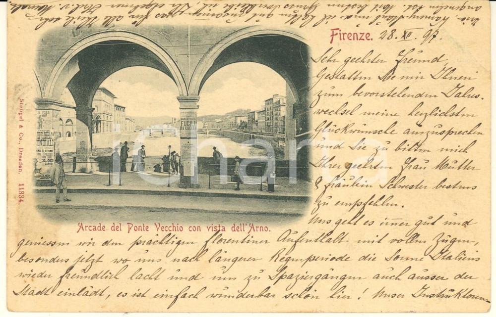 Cartolina originale da collezione 1897 FIRENZE Ponte Vecchio  Vista Arno Cartolina VON MURALT ANIMATA FP VG 1