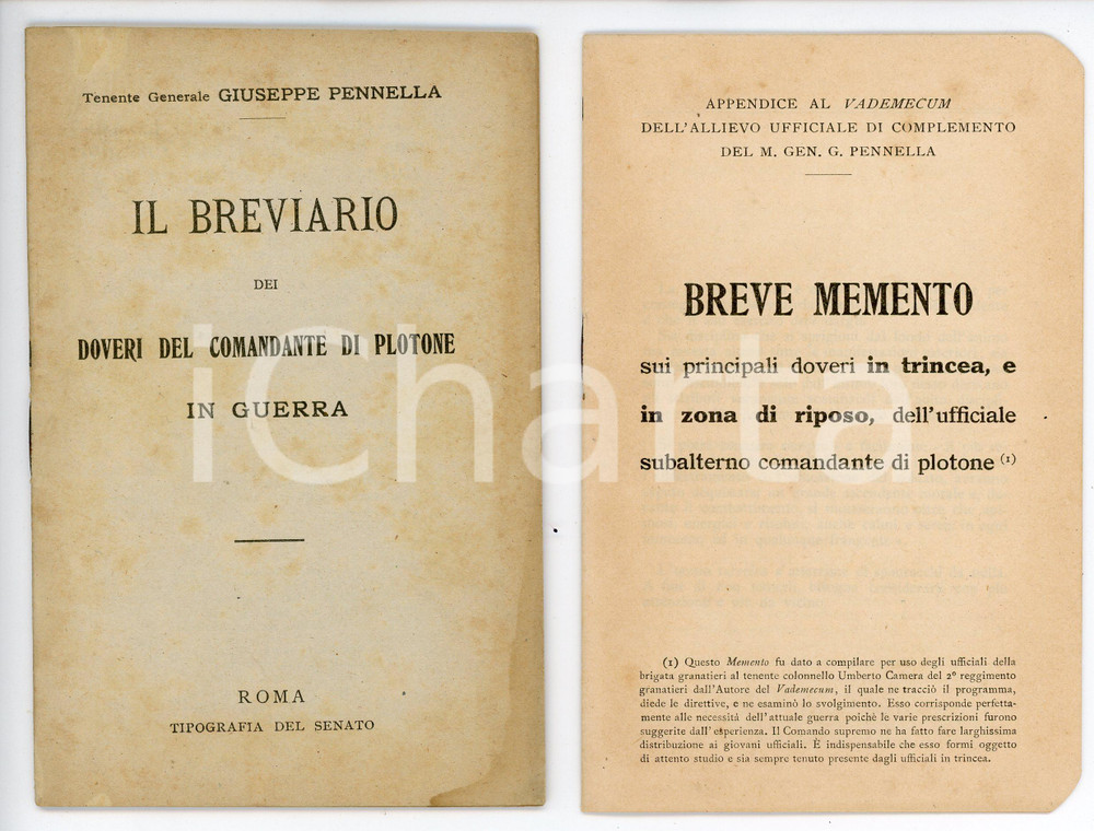 Libro, pubblicazione d epoca 1920 ca Giuseppe PENNELLA Breviario del Comandante di plotone  Con appendice 1