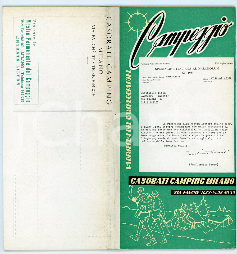 Materiale pubblicitario d’epoca 1954 MILANO  CASORATI CAMPING Vademecum del campeggiatore  Catalogo 1
