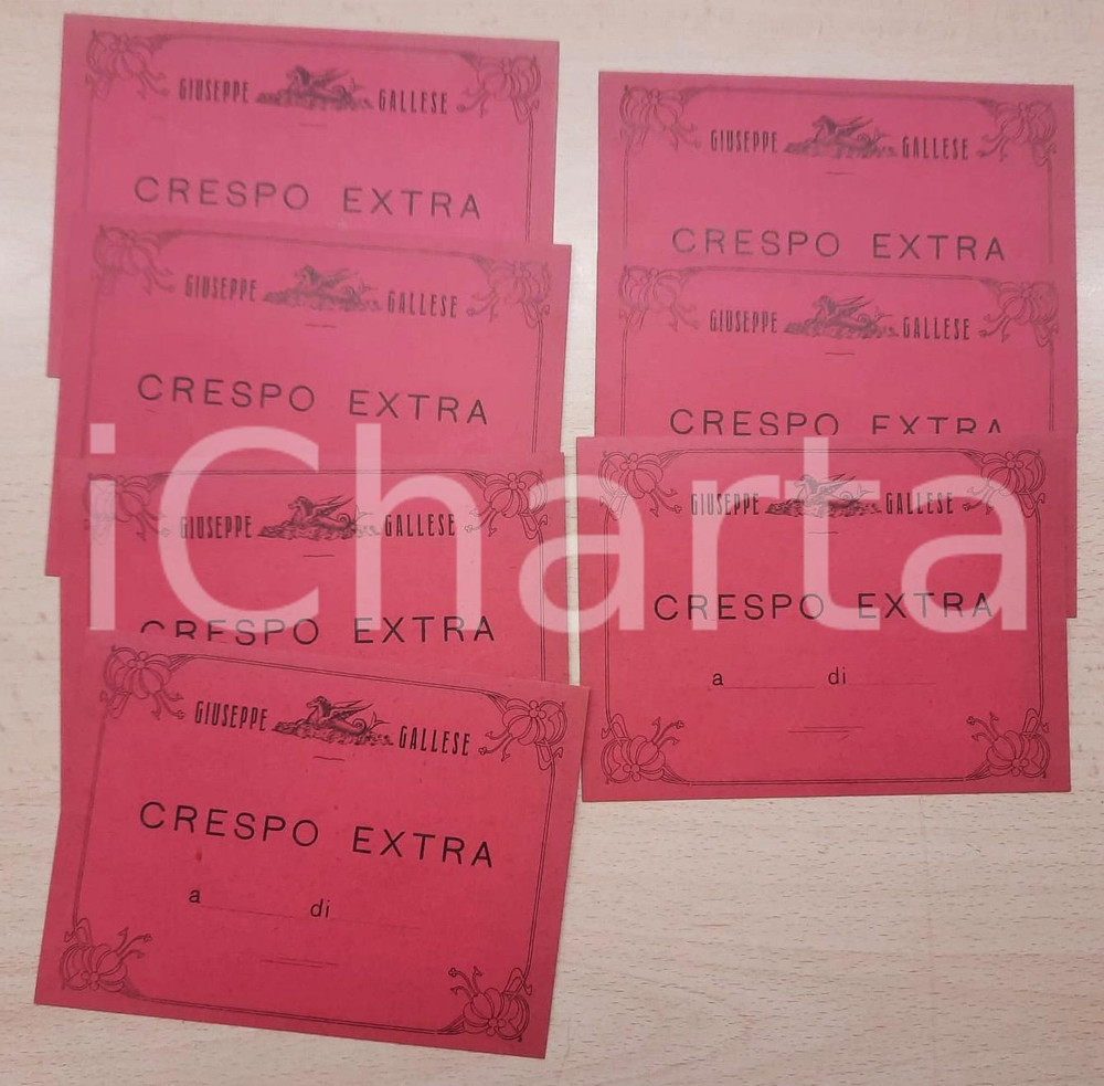 Materiale pubblicitario d’epoca 1900 ca Giuseppe GALLESE Produzione seta  n° 7 etichette CRESPO EXTRA 1