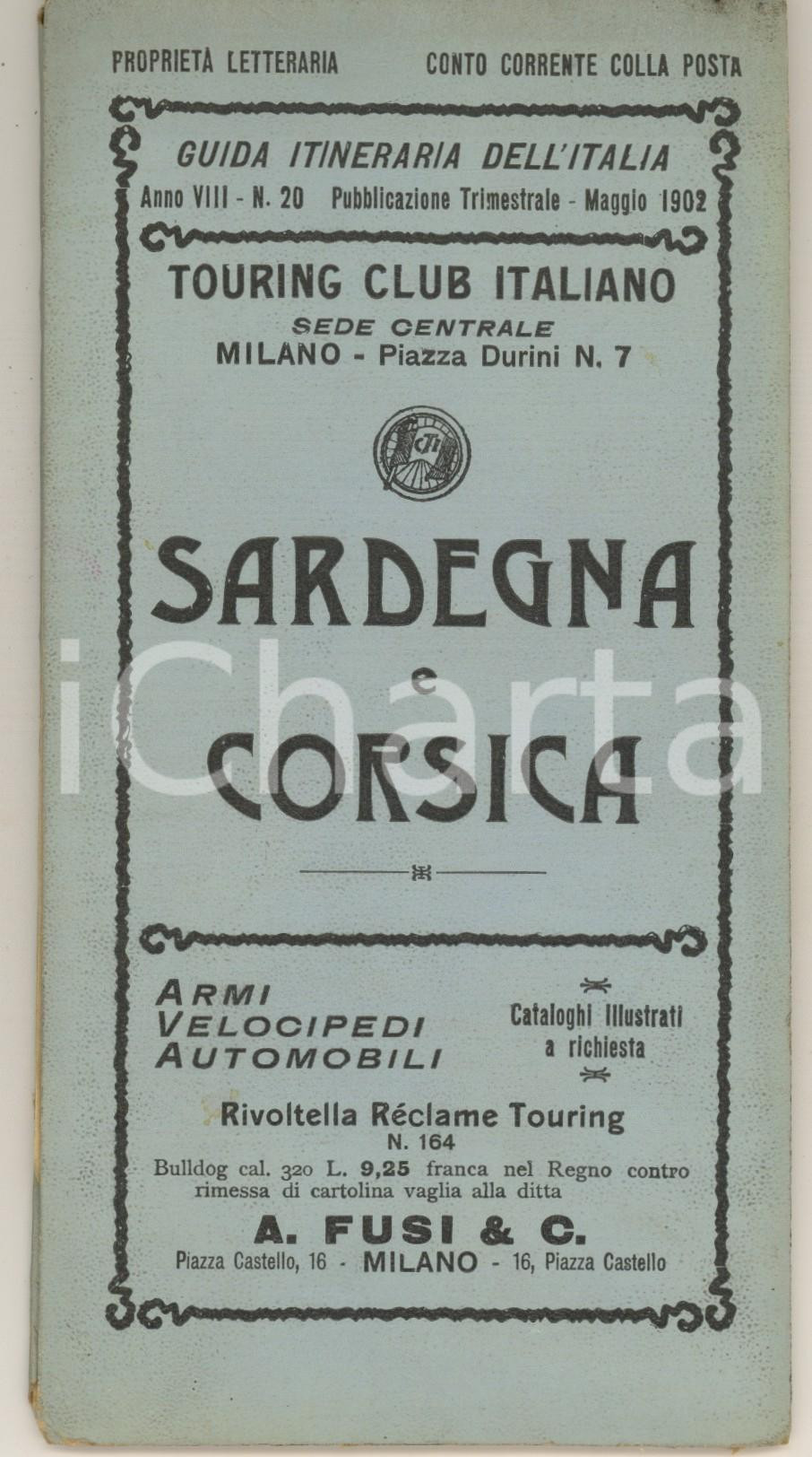 Mappa, planimetria storica 1902 TOURING CLUB ITALIANO Sardegna e Corsica / Mappa Anno VIII n. 20 1
