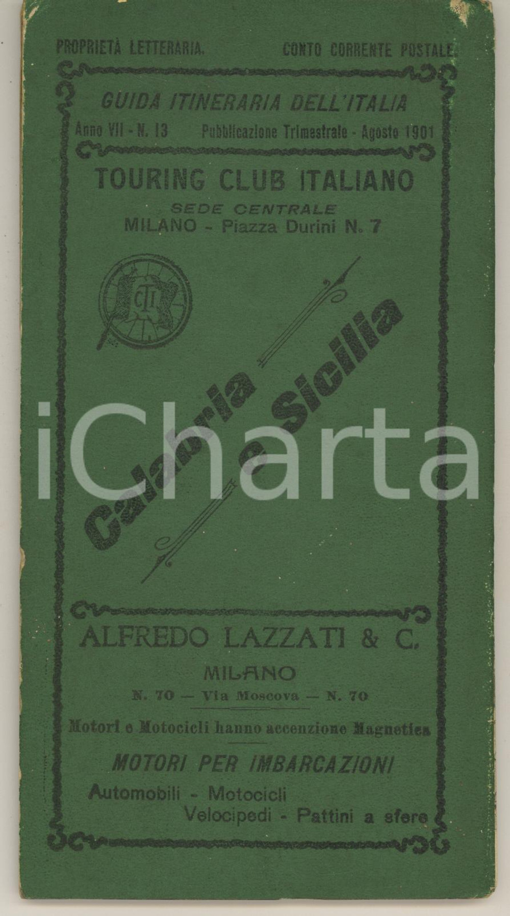 Mappa, planimetria storica 1901 TOURING CLUB ITALIANO Calabria e Sicilia / Mappa Anno VIII n. 13 1