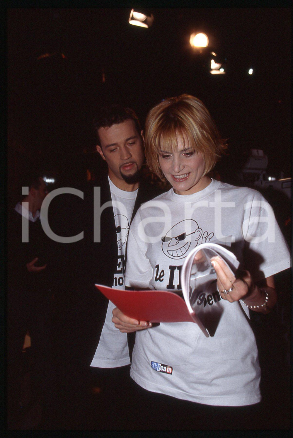 Fotografia d epoca originale 35mm vintage slide 1998 ITALIA 1 Simona VENTURA Fabio VOLO a LE IENE 5 1