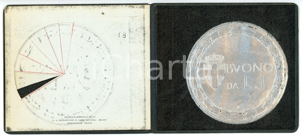Materiale pubblicitario d’epoca 1930 ca MILANO Registratori di cassa National  Brochure con buono da 1 lira 1