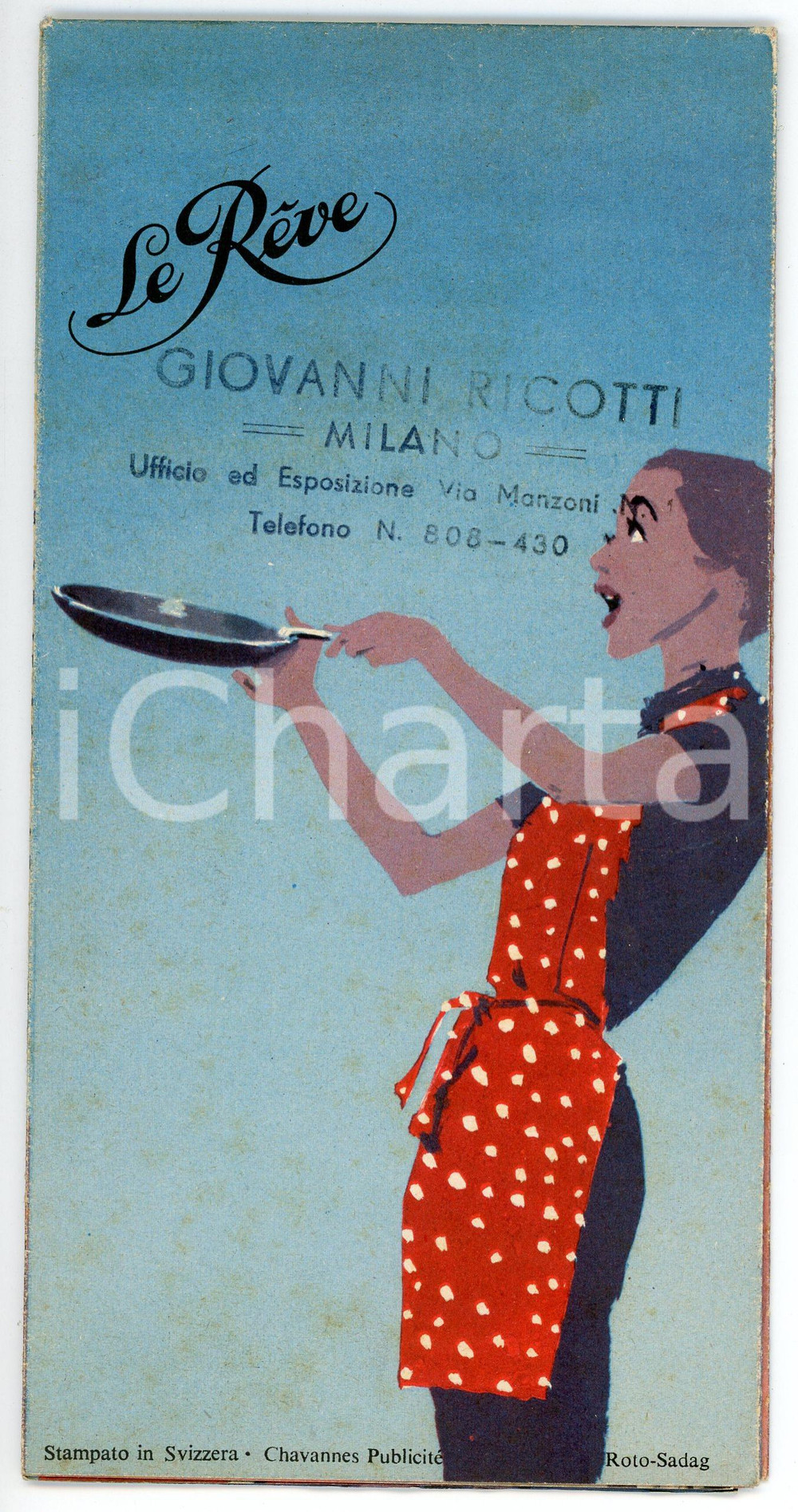 Materiale pubblicitario d’epoca 1960 ca SVIZZERA Le Rêve  Cucine a gas  Pieghevole pubblicitario 10x21 cm 1