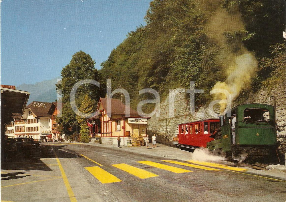 Cartolina originale da collezione 1975 ca BRIENZ SVIZZERA Ferrovie BRB Stazione e HOTEL KREUZ Cartolina FG NV 1