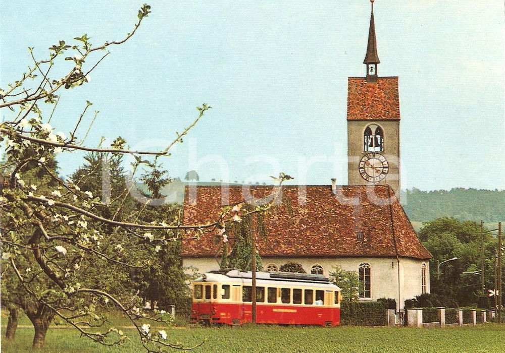 Cartolina originale da collezione 1975 ca NIEDERDORF SVIZZERA Waldenburgerbahn Treno KIRCHE ST. PETER Cartolina 1