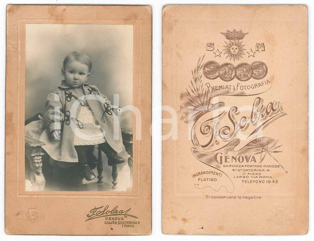 Fotografia d epoca originale 1900 ca GENOVA Bambina con cappottino  Foto F. SOLZA 8x12 cm 1