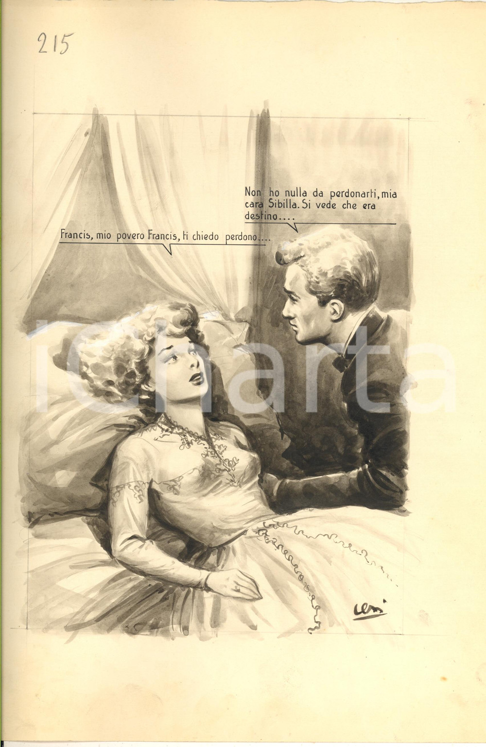 Opera d’arte autentica 1955 ca BOZZETTO ORIGINALE Il destino separa due fidanzati Illustrazione CESI 1