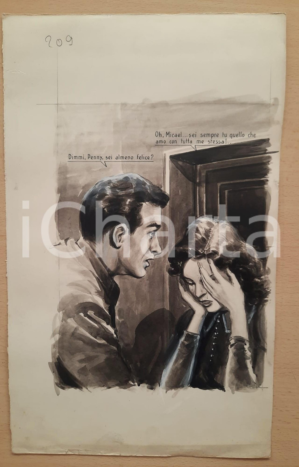 Opera d’arte autentica 1955 ca BOZZETTO ORIGINALE La disperazione di una donna innamorata Ill. CESI 1