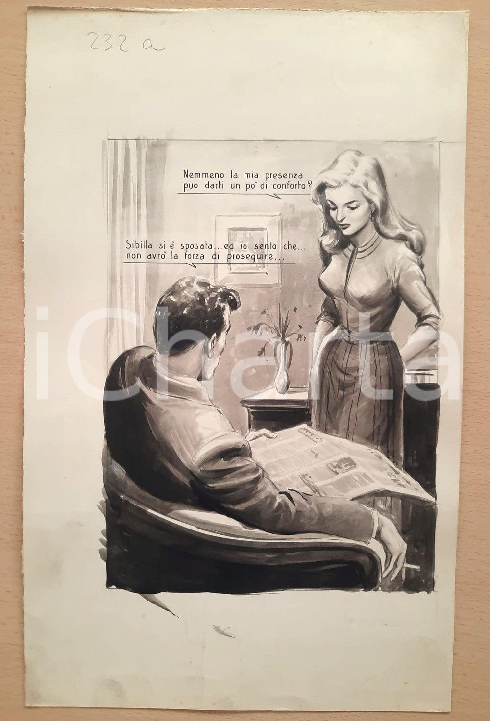 Opera d’arte autentica 1955 ca BOZZETTO ORIGINALE Uomo rifiuta le avances dell amante Ill. CESI 1