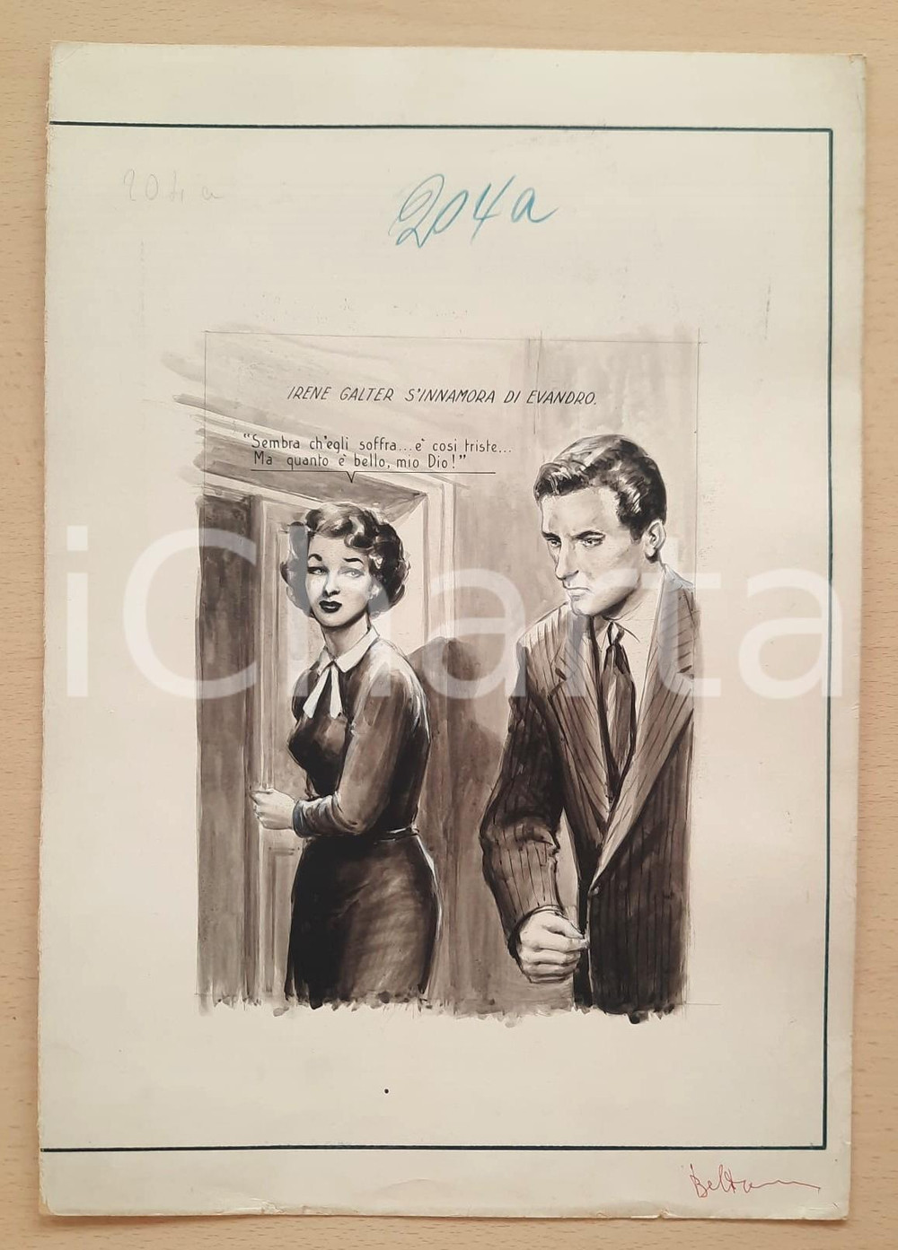 Opera d’arte autentica 1955 ca BOZZETTO ORIGINALE Irene GALTER innamorata di un uomo Illustrazione CESI 1