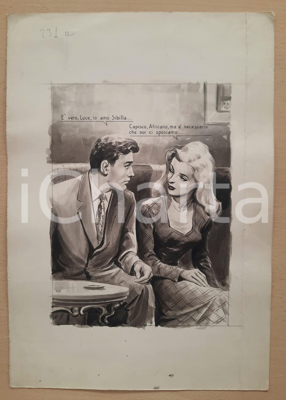 Opera d’arte autentica 1955 ca BOZZETTO ORIGINALE Tradimenti al tavolino di un bar Illustrazione CESI 1