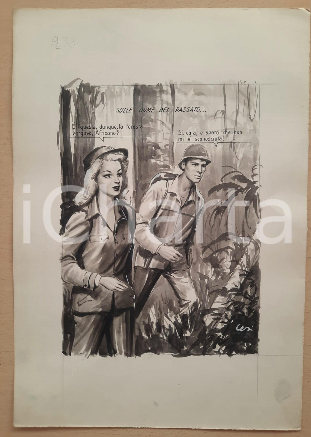 Opera d’arte autentica 1955 ca BOZZETTO ORIGINALE Fidanzati esplorano la foresta vergine Ill. CESI 1