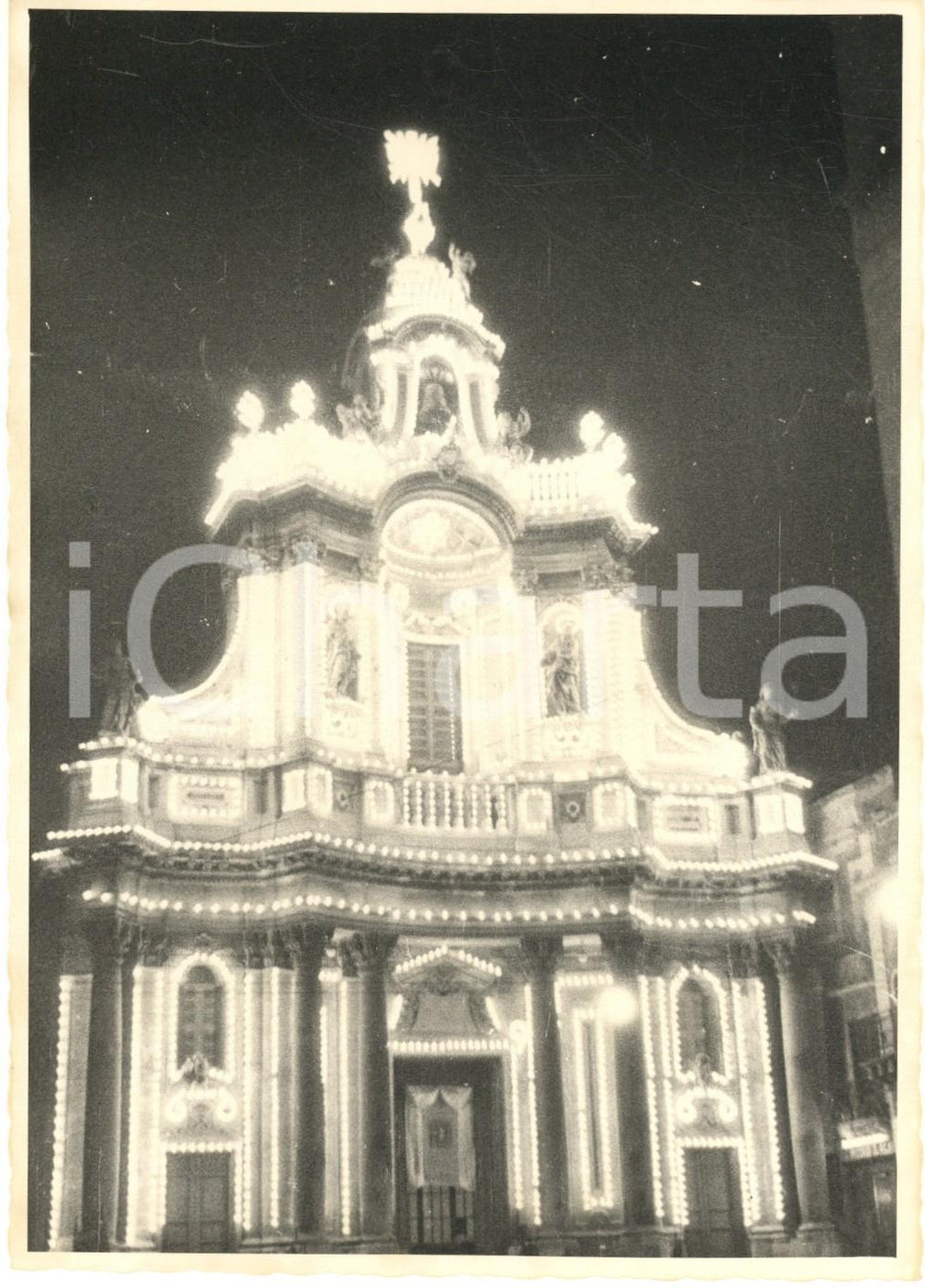 Fotografia d epoca originale 1959 CATANIA Festa di S. AGATA  Basilica della Collegiata illuminata  Foto 1