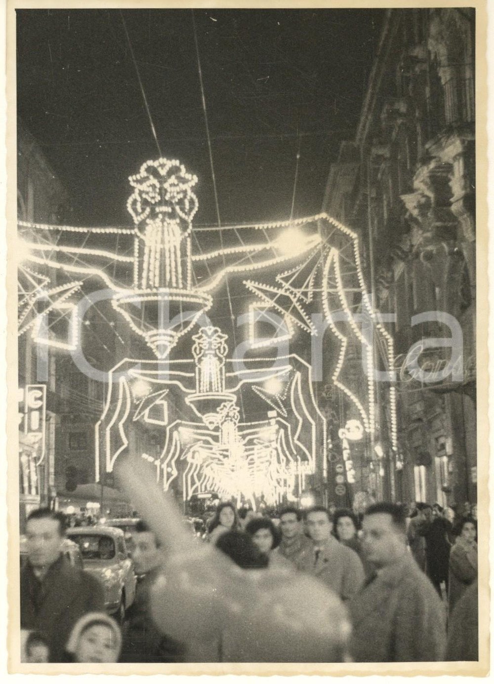 Fotografia d epoca originale 1959 CATANIA Festa di S. AGATA  Luminarie in via Etnea  Foto 13x18 cm 1