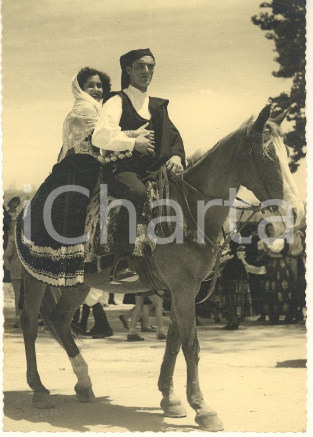 Fotografia d epoca originale 1955 ca FOLKLORE SASSARI Cavalcata Sarda  Costume di ITTIRI  Foto 15x10 1