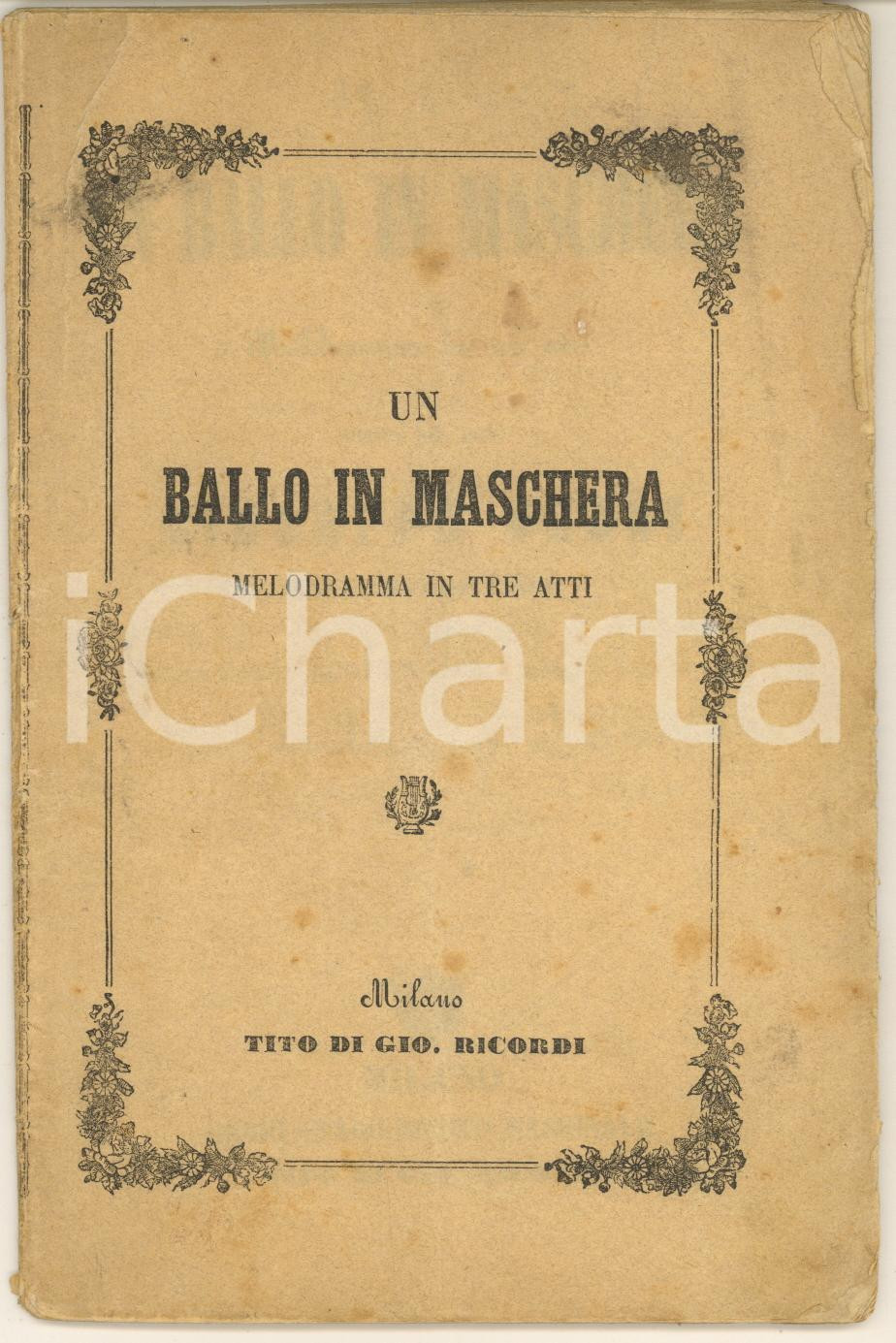 Oggetto da collezione cartaceo 1862 Giuseppe VERDI Un ballo in maschera Libretto melodramma ed. Tito RICORDI 1