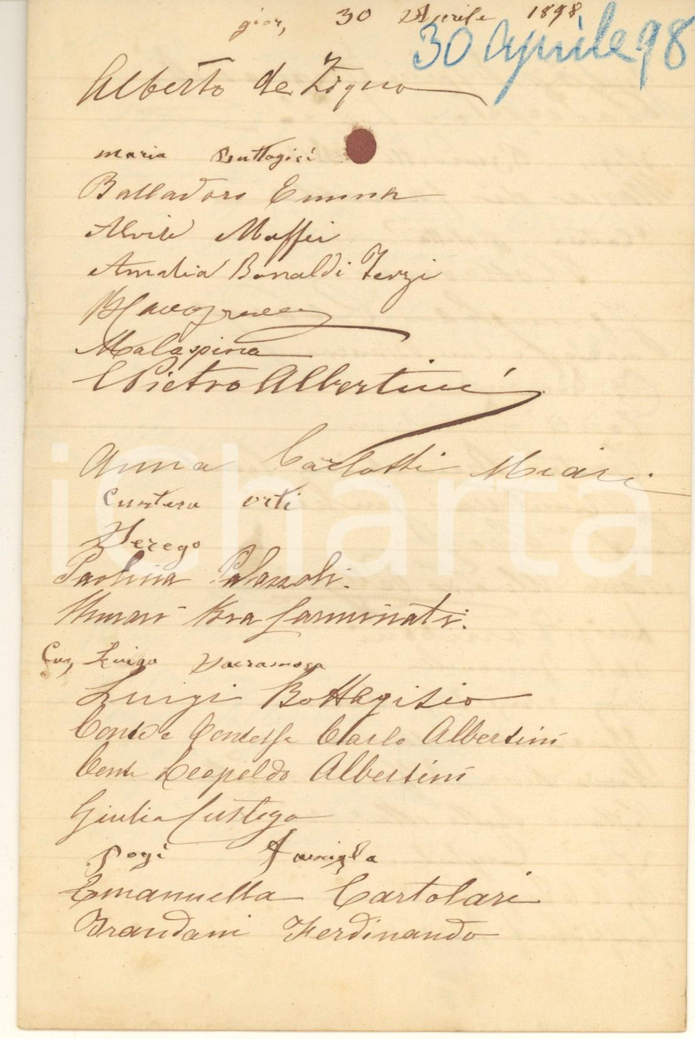 Autografo originale 30 Aprile 1898 VERONA Autorità e nobiltà locale  Lista 65 firme AUTOGRAFI 1
